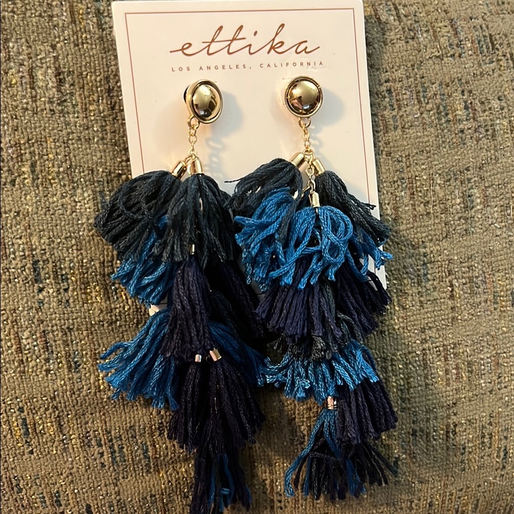 Ettika Gold and Blue Tassel Earrings